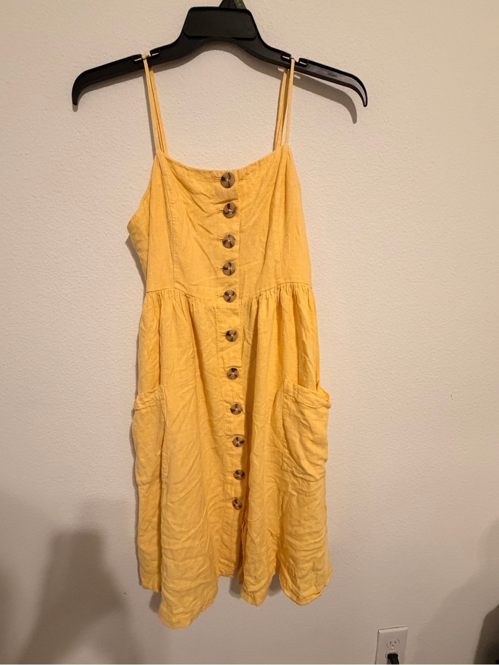 Sunny Yellow Button-Front Sundress with Pockets